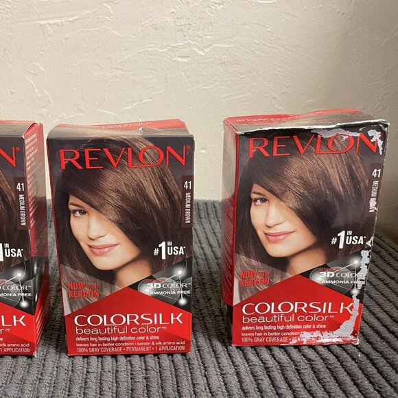 Brand New Revlon Colorsilk Permanent Hair Colour - 41 Medium Brown, 3 Pack. - Picture 1 of 4